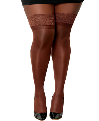 Bas nylon autofixant couleur café grande taille 